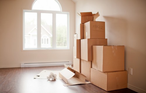 Packed moving boxes ready for transport in a van