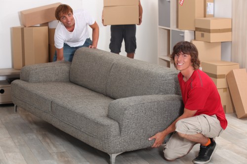 Office furniture and equipment prepared for a commercial move in Colliers Wood